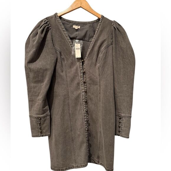 NWT Pilcro Puff Sleeve Mini Denim Gray  Dress - Picture 7 of 9